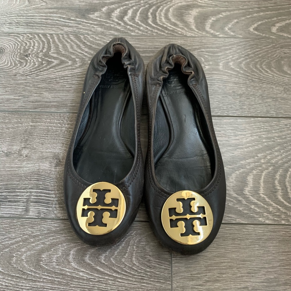 Tory Burch Reva Ballet Flats Brown Gold Size 6